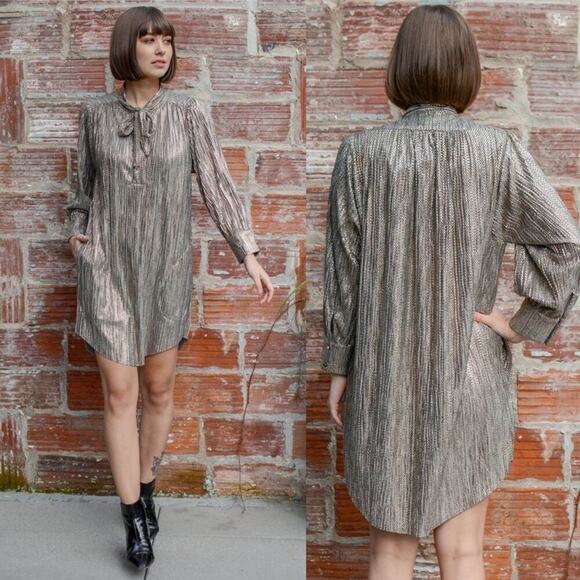 Sabina Musayev Agatha Metallic Gold Long Sleeve Mini Dress Neck Tie Size XXS - Picture 16 of 16